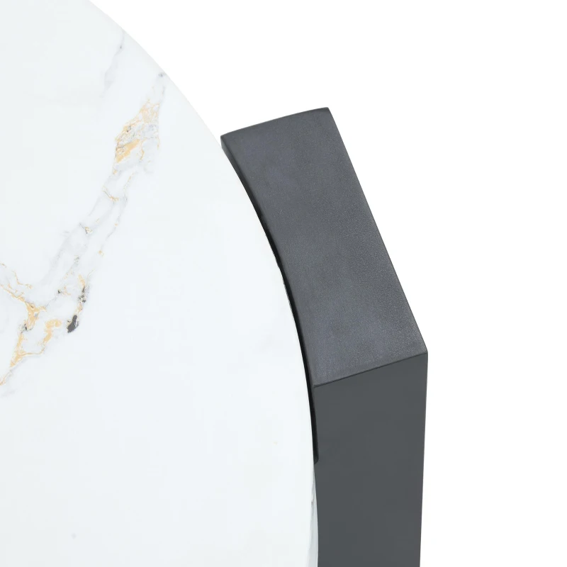 Table basse ronde moderne à 2 niveaux, design démontable et modulable, bords arrondis, 61x61x30 cm, Blanc+Noir