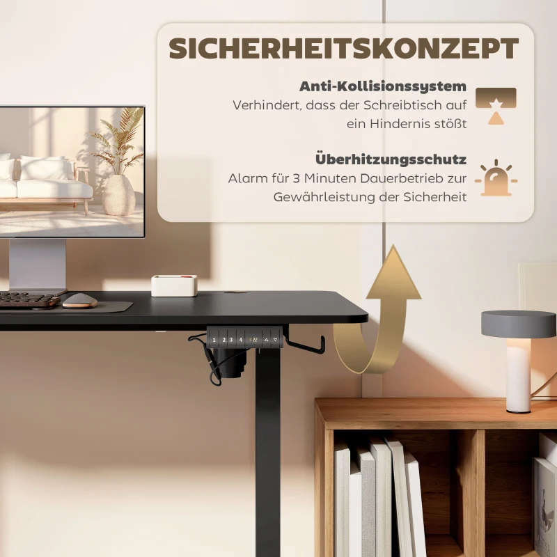Vinsetto Verstelbaar Zit-Stabureau Computertafel, 140 cm x 70 cm x 116 cm, Zwart(m-6)
