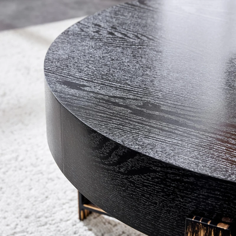 Table basse ronde style rétro‑industriel, stable et résistante, patins antidérapants et protège‑sol, 68x68x36 cm, Noir
