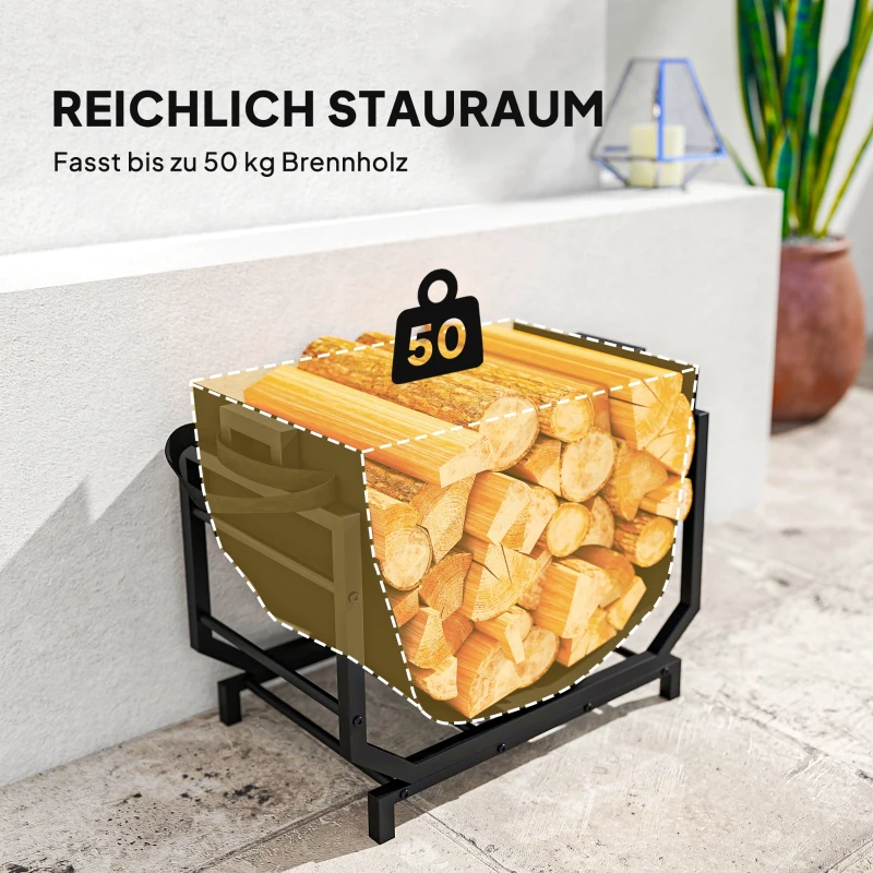 Outsunny Houtrek voor binnen 53 x 33 x 43 cm – met draagtas, Metaal, Zwart