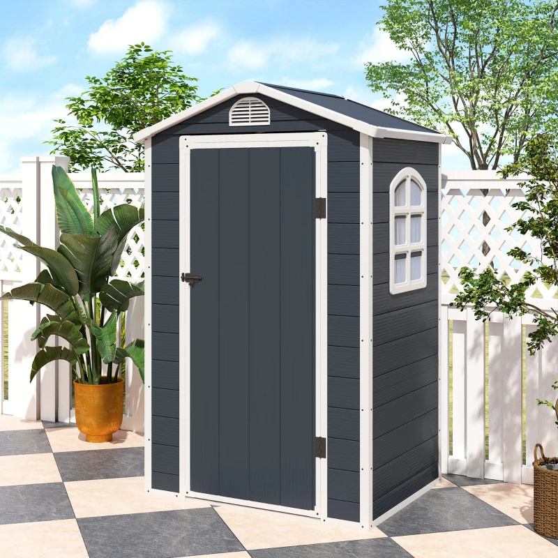 Outsunny Gereedschapsschuur tuinhuis met raam puntdak outdoor metaal kolengrijs(m-9)