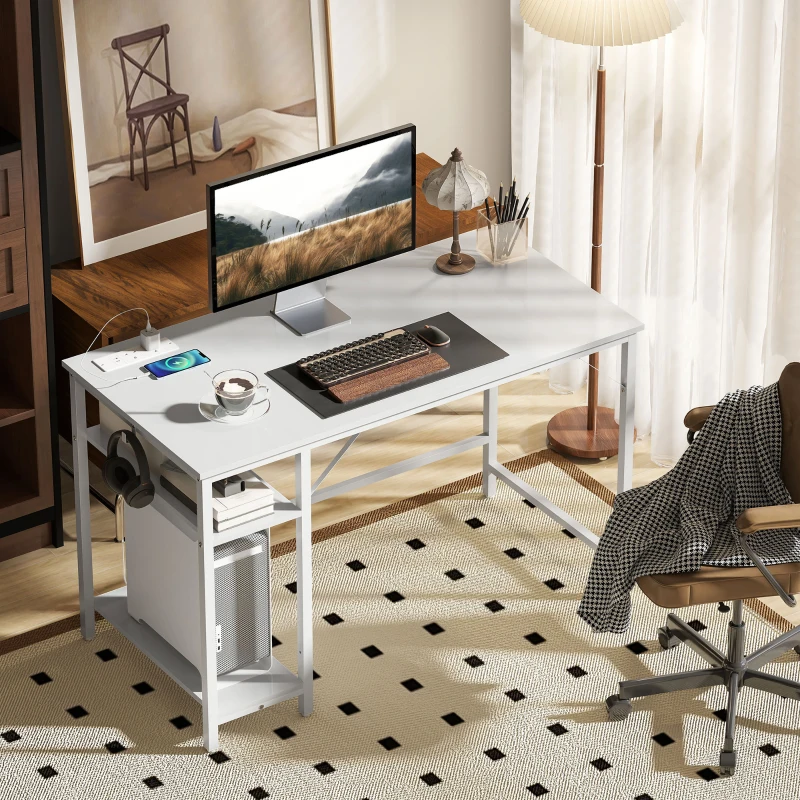 HOMCOM Computer Desk, with Power Sockets - White