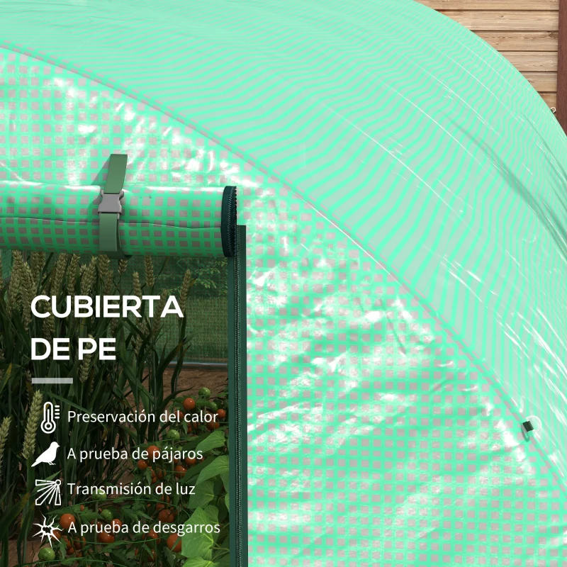 Outsunny Invernadero de Túnel 6x3x2 m con Sistema de Riego Integrado 12 Ventanas con Malla y 1 Puerta Enrollable Verde