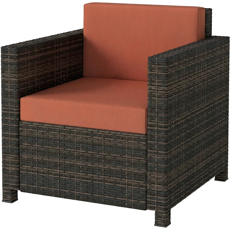 Outsunny PE Rattan Garden Armchair with Cushion - Mixed Brown/Orange