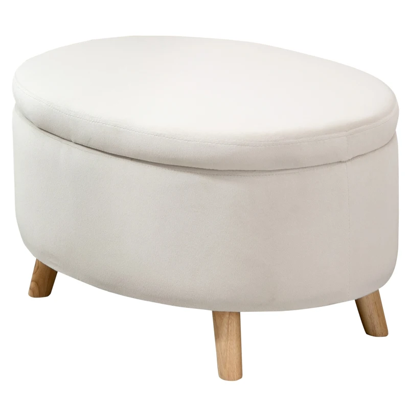 HOMCOM Opbergbank met fluweeloptiek, Ovale Vorm, Hocker, tot 80 kg, 71 x 51,5 x 42 cm, Beige