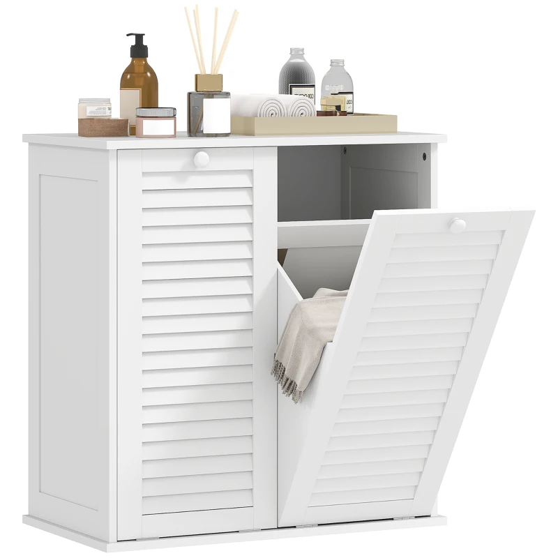 HOMCOM Meuble salle de bain avec panier à linge armoire salle de bain en bois portes persiennes 2 paniers 70 x 38 x 73 cm blanc