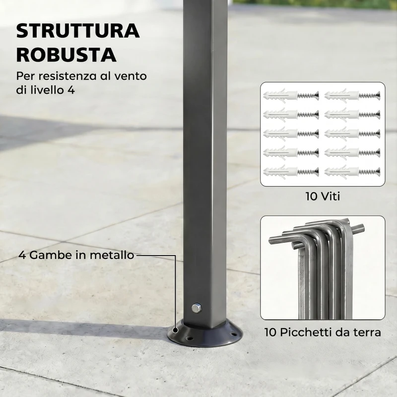 Outsunny Gazebo da Giardino con Tetto Estensibile e Fori di Drenaggio, in Metallo e Poliestere, 3.2x3.2 m, Grigio Scuro