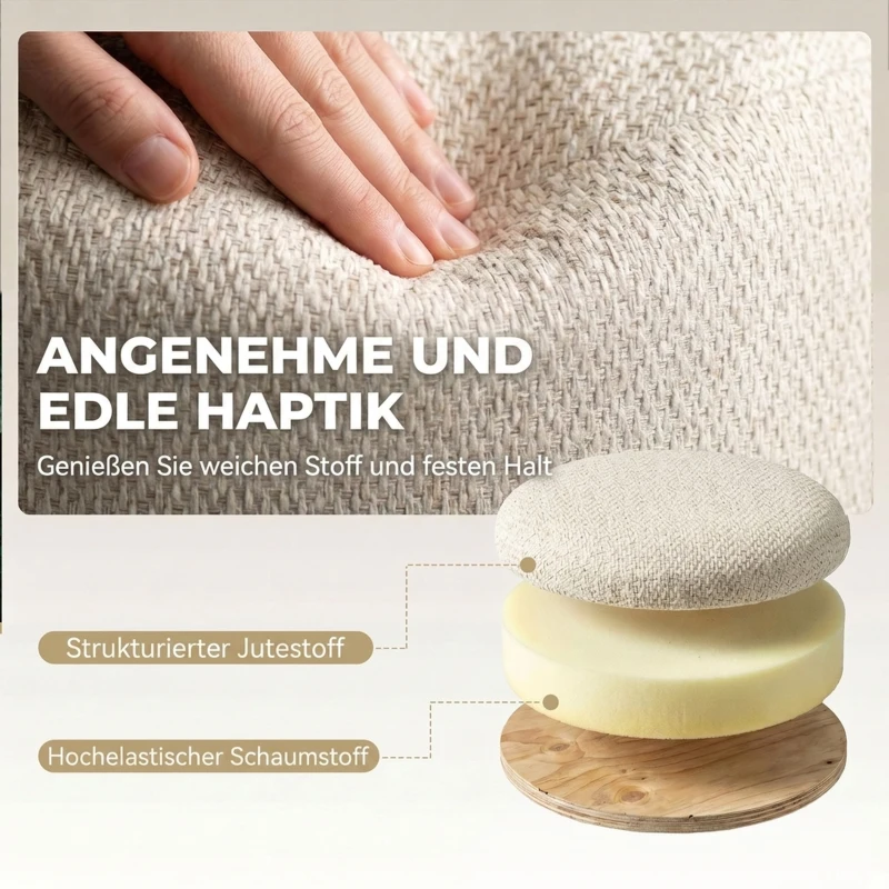HOMCOM Opberghocker, ronde zitkruk met deksel, linnenlook, voor woonkamer en slaapkamer, 38,5 x 38,5 x 33,5 cm, beige