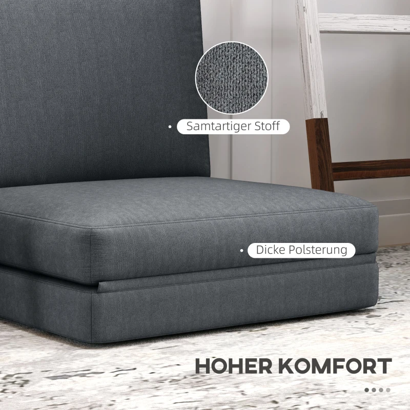 HOMCOM Opvouwbare vloerstoel met kussens, omvormbaar tot gestoffeerde bank, voor woonkamer, gastenkamer, kantoor, 75 x 268 x 18 cm, Donkergrijs
