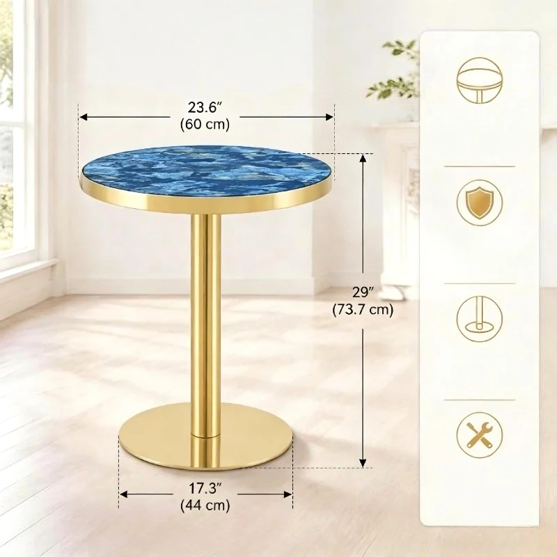 Table d'appoint ronde, plateau anti-rayures facile à nettoyer, 60x60x74 cm, Bleu