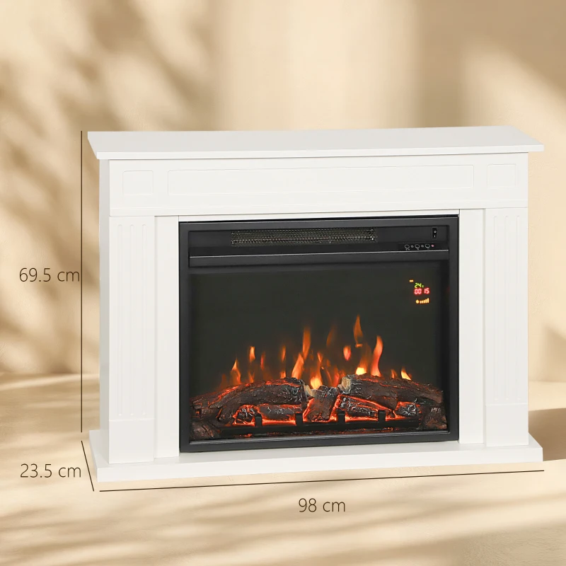HOMCOM Șemineu Electric cu Flacără Reglabilă pe 5 Niveluri de Luminozitate, Telecomandă și Timer, 98x23,5x69,5 cm, Alb și Negru
