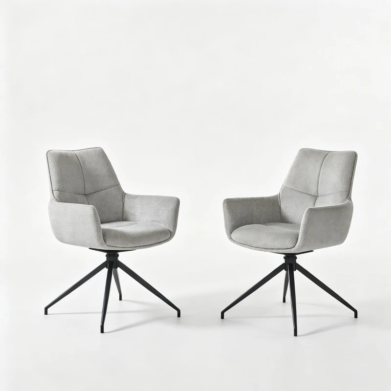 Fauteuil pivotant 360° rembourré, piètement métal laqué stable, patins antidérapants, 48x50x85 cm, Gris