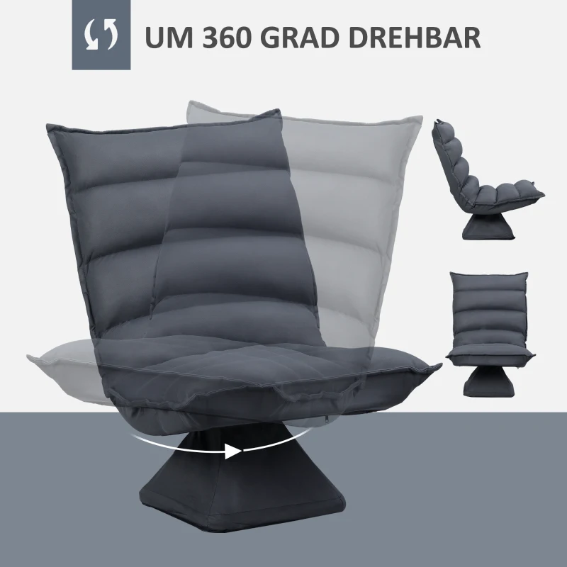 HOMCOM fauteuil, draaibare zitting, verstelbare rugleuning, zachte bekleding, ademende hoes, donkergrijs, 62 x 62 x 95 cm