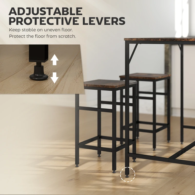 HOMCOM 5-Piece Breakfast Bar Table and Stools Set, Kitchen Bar Table Set with High Table and 4 Stools, Space Saving Compact Dining Furniture for Small Spaces, Rustic Brown
