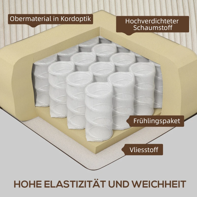 HOMCOM 3-zitsbank met cordstof, woonkamerbank met veerkern, tot 400 kg, 227 x 84 x 87 cm, crèmewit