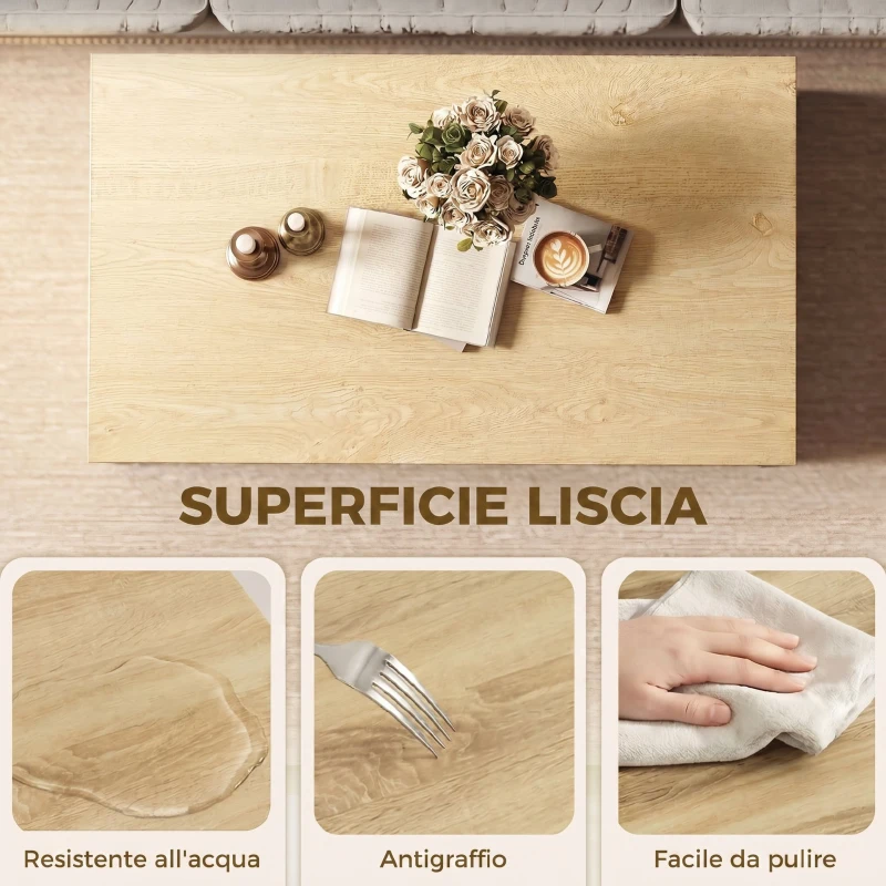 HOMCOM Tavolino da Salotto Bicolore con Mensola Asimmetrica, 95x55x50 cm, Legno Naturale e Bianco