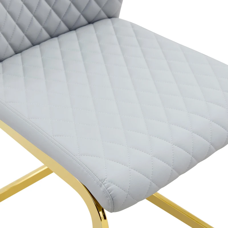 Chaise de salle à manger matelassée motif losange, dossier haut ergonomique, lot de 2, 43x63x100 cm, Gris clair