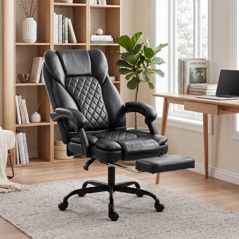 HOMCOM Executive Home Office Chair Reclining Function Footrest Computer Desk Chair High Back, Black