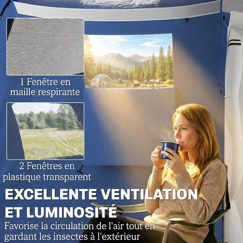 Outsunny Tente de Camping Tunnel pour 4 Personnes Imperméable 3000mm Double Couche Hauteur 190cm Bleu Foncé