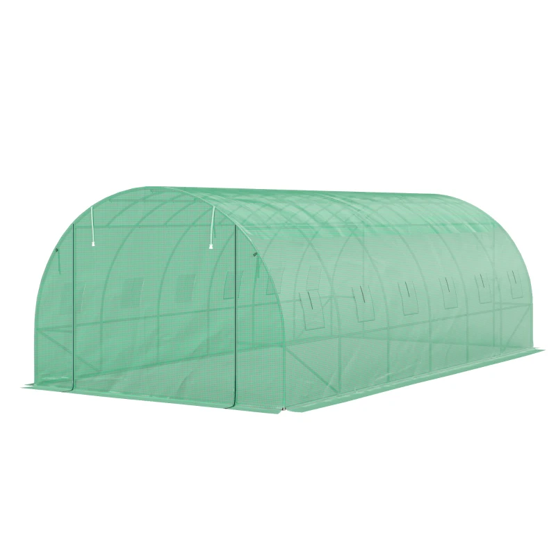 Outsunny Polytunnelkas met kunststofafdekking en stalen frame, begaanbare kastoog met oprolbare deuren, Groen