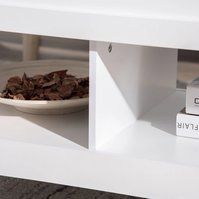 HOMCOM Tavolino Rettangolare con Piano sollevabile, 2 Ripiani, in Truciolato 105x50x49 cm, Bianco