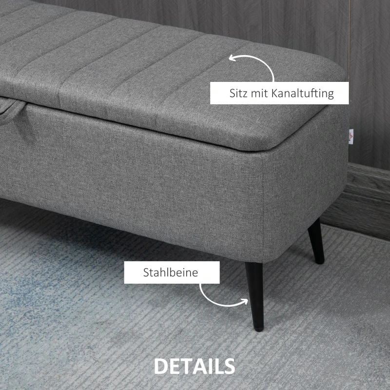 HOMCOM Zitbank met Opbergruimte, Gestoffeerde Bank met Linnenlook, Opbergbank met Stalen Poten 102 x 40 x 44 cm, Grijs