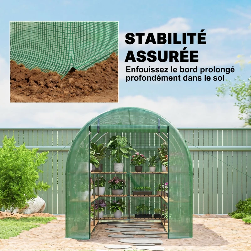 Outsunny Serre de Jardin Tunnel 8 m² 4L x 2l x 1,9H m Acier galvanisé renforcé diamètre 2,4 cm + PE fenêtres Porte Vert