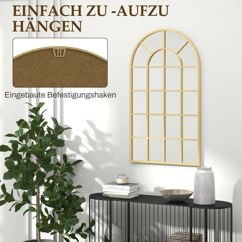 HOMCOM Wandspiegel, Raamontwerp, Garderobespiegel, Metalen Frame, 110 x 62 cm, Goud