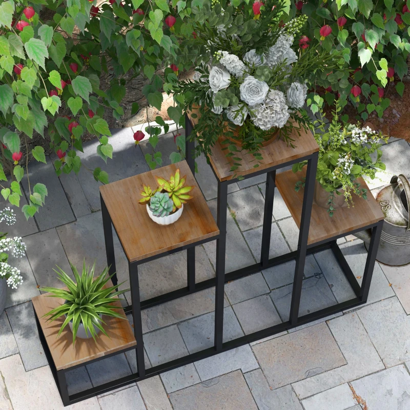 Outsunny Bloemenrek, 4 niveaus, voor binnen en buiten, metalen frame, 80 x 20 x 74 cm