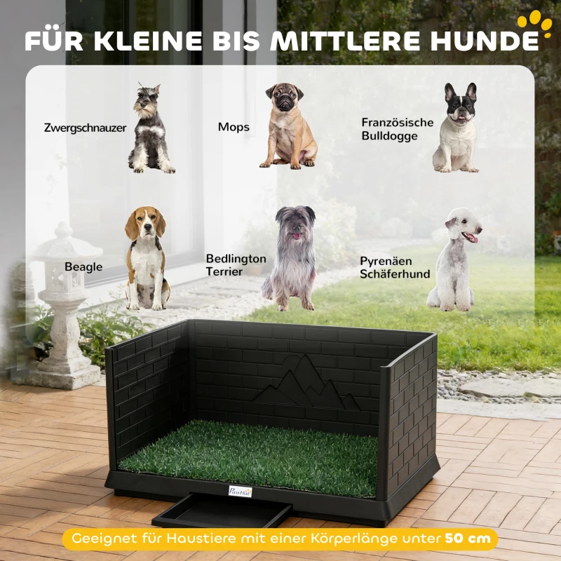 PawHut Hondentoilet 75 x 51 cm Hondentoilet met Kunstgras, Puppytoilet met Hoge Wanden, Uittrekbare Lade en Drainage Zwart