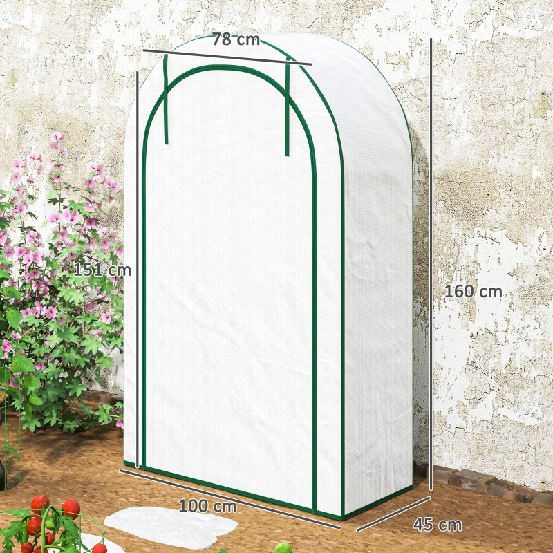 Outsunny Mini-Kas, 4-laags Kas met Kunststof Zeil, Draagbaar, met Roldeur, 100 x 45 x 160 cm, Wit