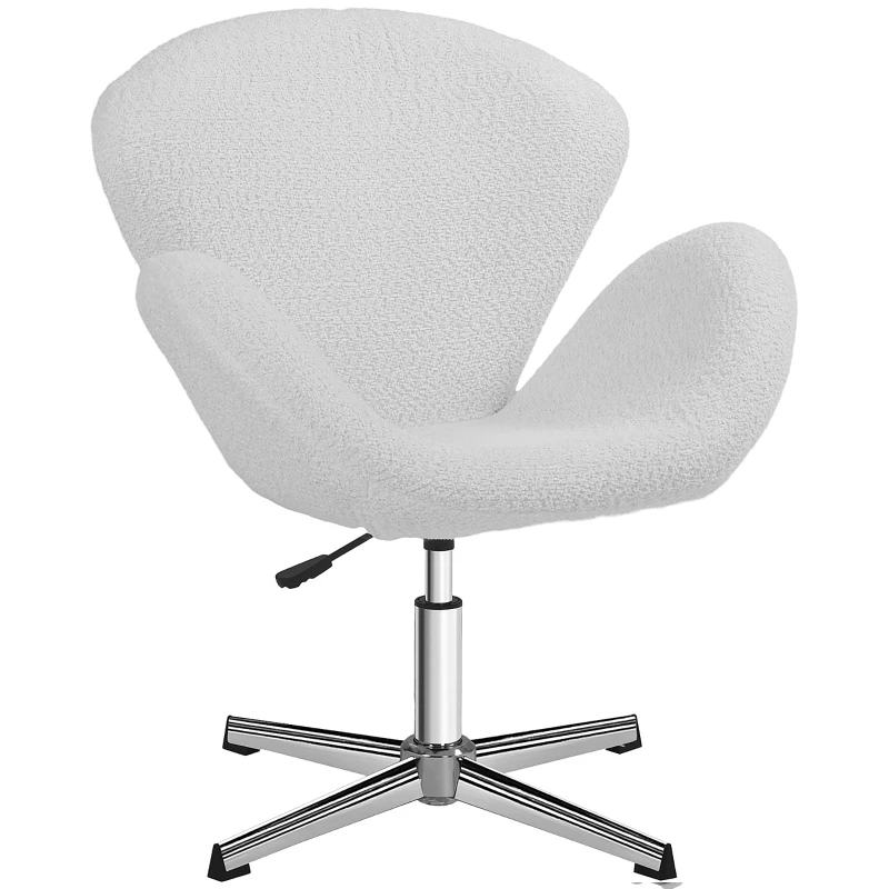 HOMCOM Fauteuil pivotant hauteur réglable revêtement tissu bouclette pour salon chambre bureau, blanc