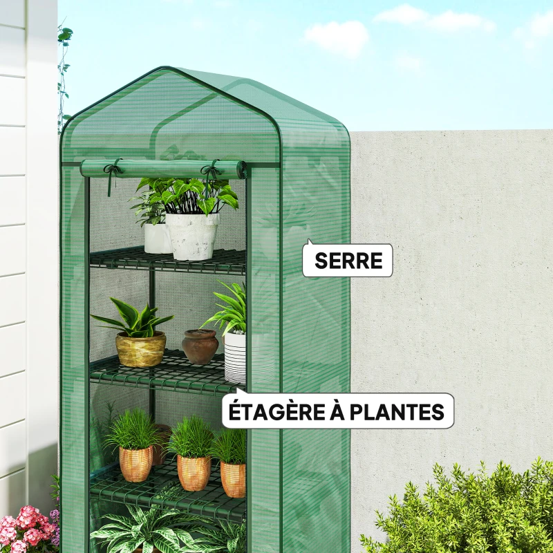 Outsunny Serre de jardin balcon étagère serre 4 niveaux 69L x 50l x 165H cm acier époxy bâche amovible PE haute densité vert