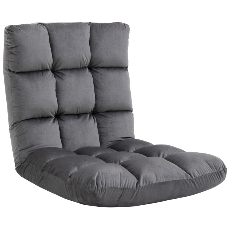 HOMCOM Poltrona da Terra in Velluto con Schienale Reclinabile fino 180° e Imbottitura Spessa, 55x71x53.5cm, Grigio Scuro