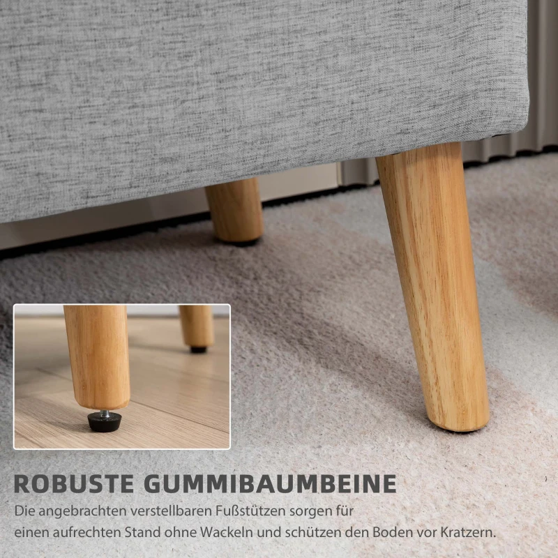 HOMCOM Gestoffeerde Bank met Opbergruimte, Linnenlook Bekleding, Rubberhout Poten, tot 220 kg, 110x39x45cm, Grijs(m-5)
