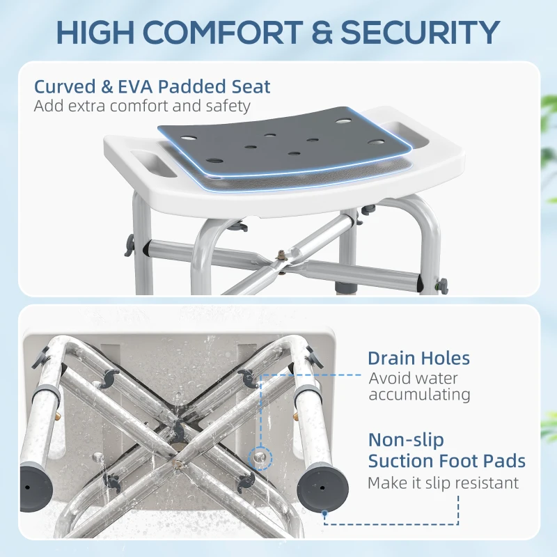 HOMCOM 44-51.5cm Aluminium Frame Shower/Bath Stool - Grey