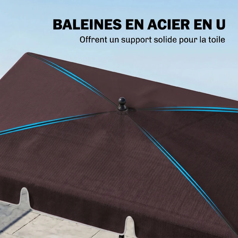 Outsunny Parasol de jardin Parasol droit rectangulaire inclinable alu métal polyester haute densité 2 x 1,3 m chocolat