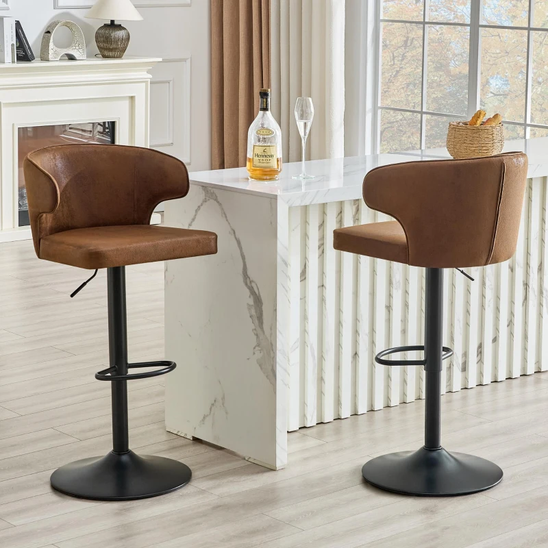 Lot de 2 tabourets de bar avec dossier, réglables en hauteur et pivotants 360°, 49.7x45x110 cm, Marron