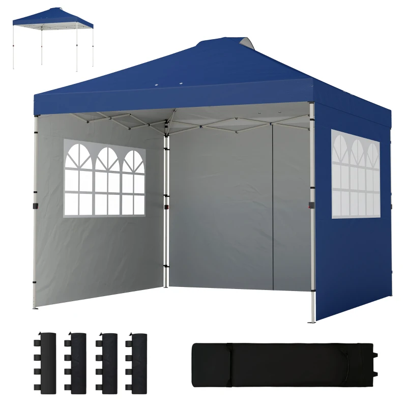 Outsunny Pop Up Gazebo Waterproof Height Adjustable Canopy with 3 Sidewalls Wheeled Bag for Parties 3 x 3 m Dark Blue