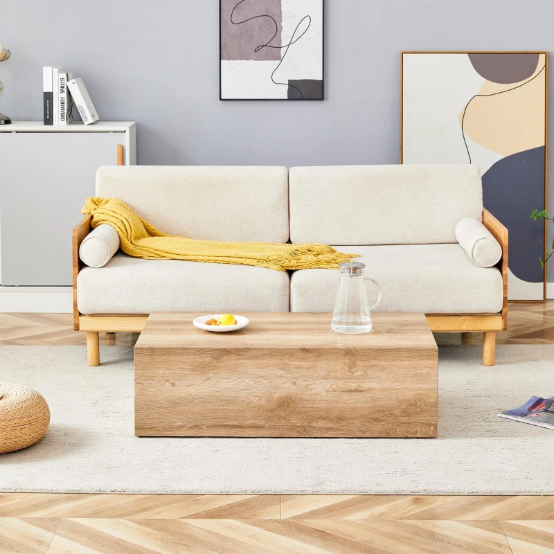 Table basse rectangulaire, style Luxury moderne compatible, pieds antidérapants en silicone, 90x50x30 cm, Couleur naturelle