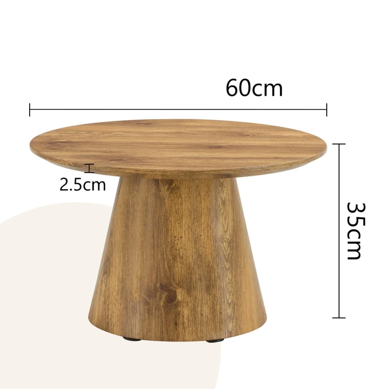 Table basse ronde, résistante et facile d'entretien, patins feutrés antidérapants, 60x60x35 cm, Couleur naturelle