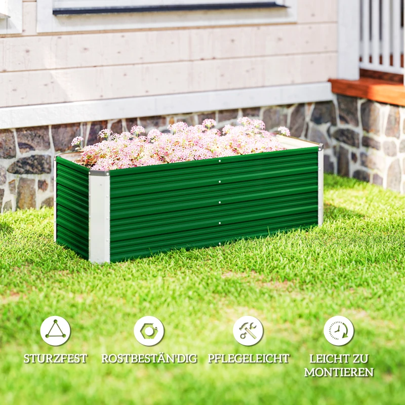 Outsunny Metalen verhoogde plantenbak, 2 aparte plantgebieden, open bodem, eenvoudige montage, 125 x 47 x 40 cm, groen
