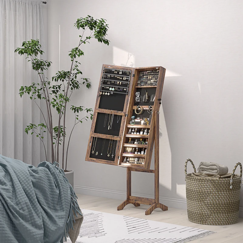 HOMCOM Armoire à bijoux LED avec miroir sur pied range bijoux avec éclairage à écran tactile marron