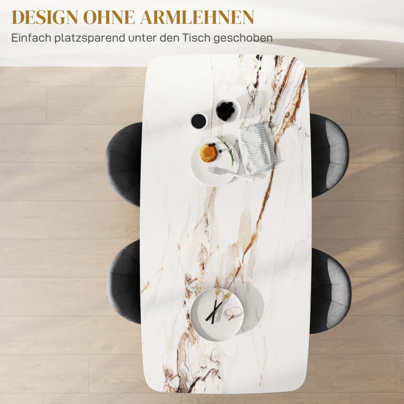 HOMCOM 4-delige Set Eetkamerstoelen, Keukenstoelen in Fluweeloptiek, Stalen Poten, armloos, Grijs