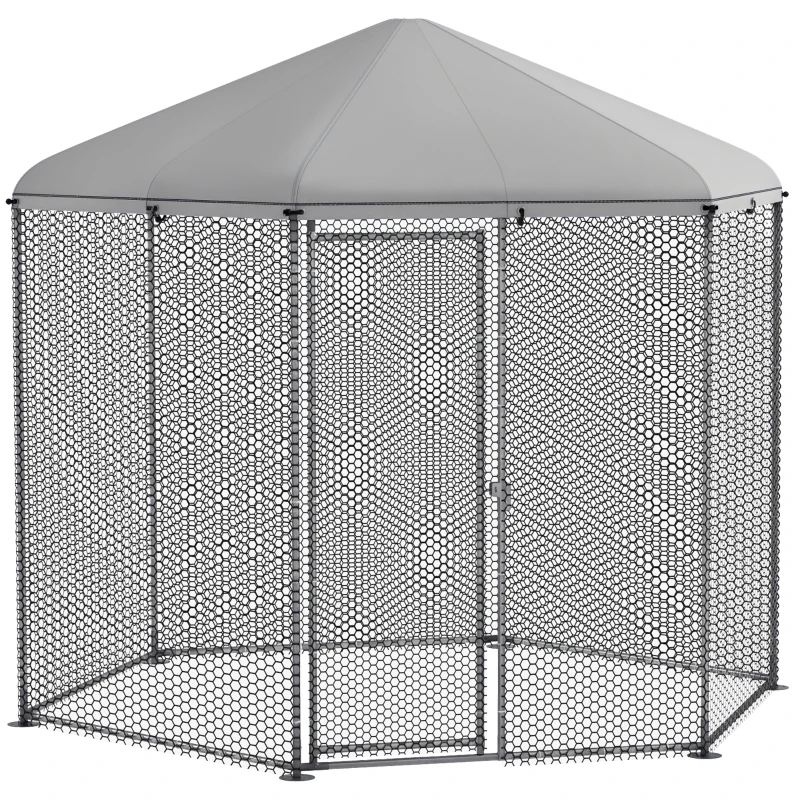 PawHut Enclos poulailler extérieur 5 m² parc grillagé dim. 2,8L x 2,45l x 2,46H - espace couvert - 5/8 poules