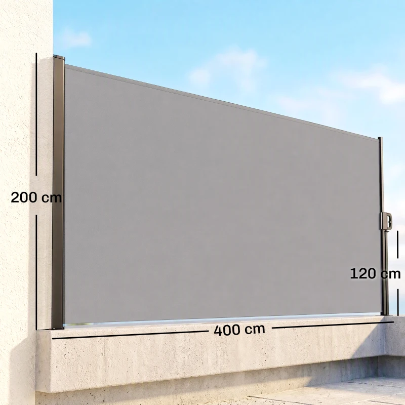 Outsunny Store latéral Brise-Vue paravent rétractable dim. 3L x 2H m alu. Polyester Anti-UV Haute densité 180 g/m² gris clair