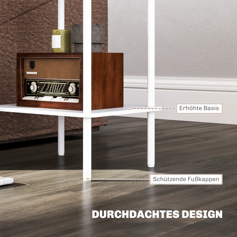 HOMCOM Moderne 2-laagse Bijzettafel met Opbergruimte en Metalen Frame voor Woonkamer, Slaapkamer, Wit