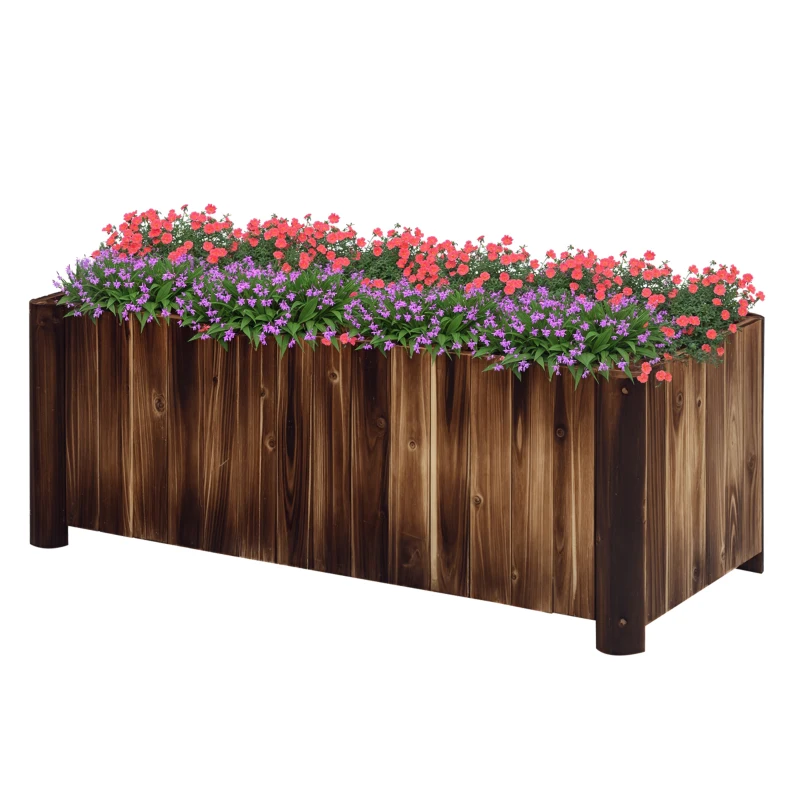 Outsunny Wooden Raised Garden Bed, 120 x 50 x 45cm Elevated Planter Box, Outdoor Flower Bed with Drainage Gaps, Easy Assembly