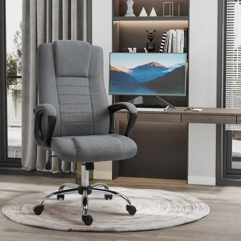 HOMCOM Fauteuil de bureau à roulettes chaise manager ergonomique pivotante hauteur réglable lin gris foncé