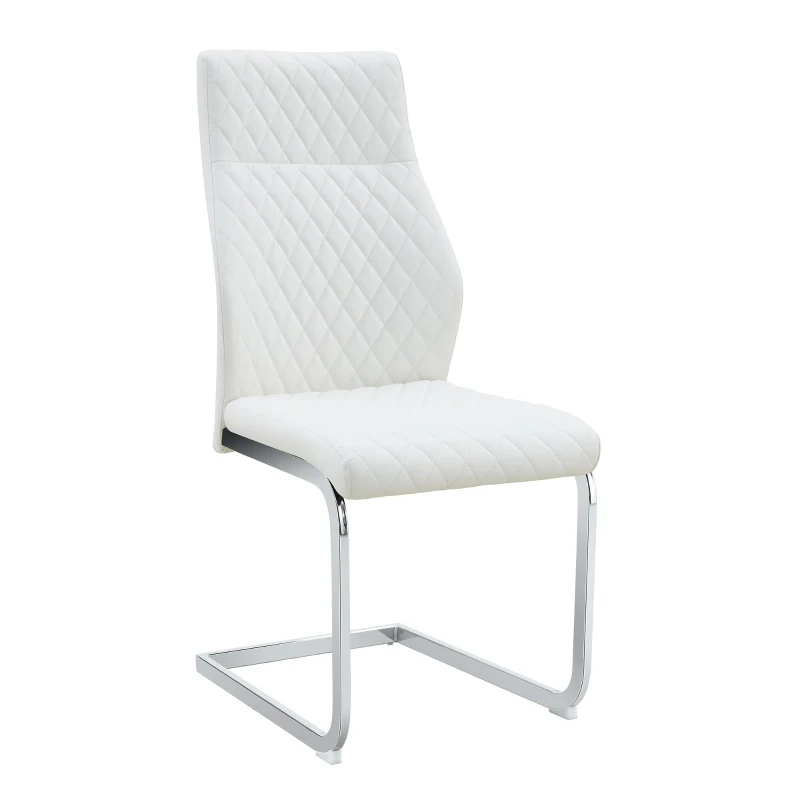 Chaise de salle à manger matelassée motif losange, dossier haut ergonomique, lot de 2, 43x63x100 cm, Blanc+Argenté